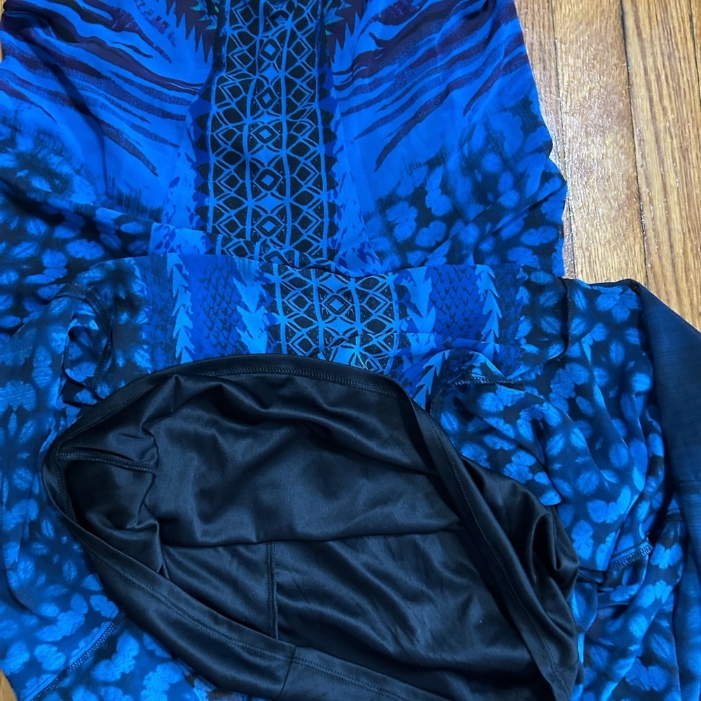 Express Blue Sheer Geometric Printed Sleeveless V Neck Maxi Dress Y2K - Picture 13 of 13